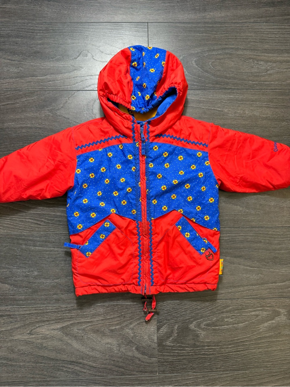 Vintage Obermeyer Red & Blue Floral Hooded Puffer Jacket
